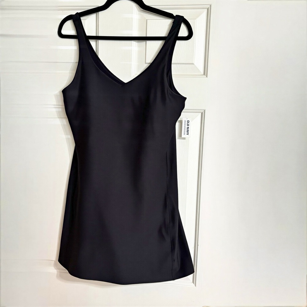 Old Navy Powersoft Exercise Dress Women L Black New Activewear VNeck 662642-00-1